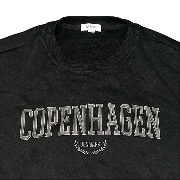 Garage Copenhagen Black Crew Neck Cropped Sweatshirt Women’s Small Relaxed fit - Picture 3 of 7